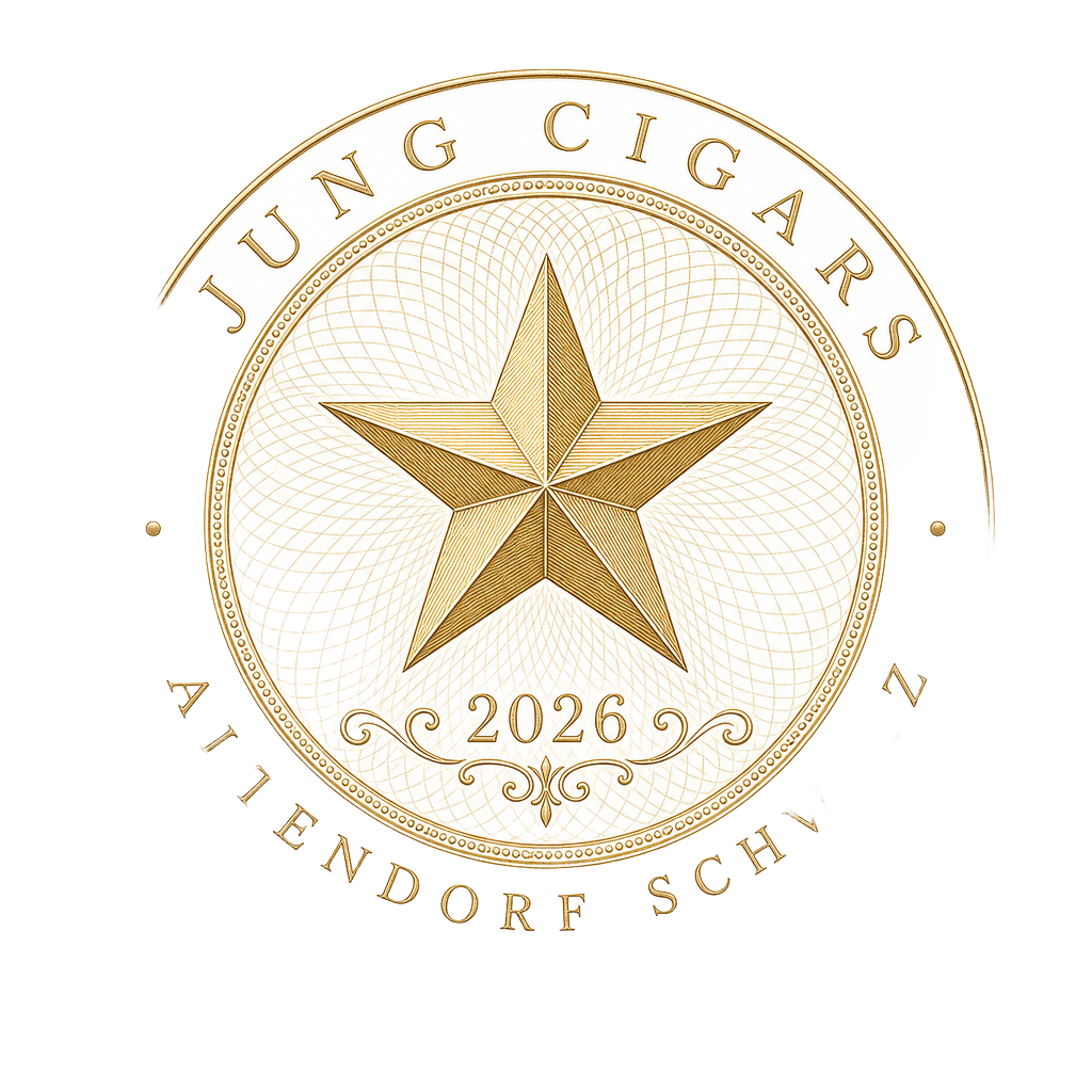 Rundes Siegel von Jung Cigars mit Stern und Jahreszahl 2026